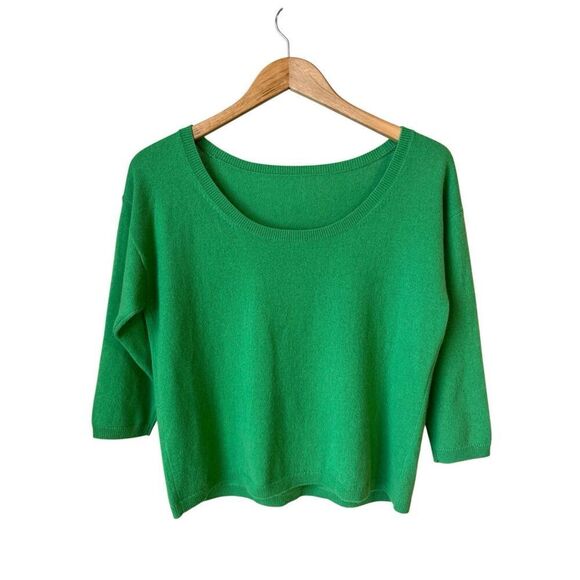 Ann Taylor 100% Cashmere Kelly Green 3/4 Sleeve Sweater Size M - Picture 3 of 9